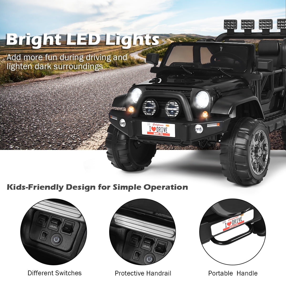 Topbuy Black 12 V Jeep Truck Powered Ride-On with Remote Control