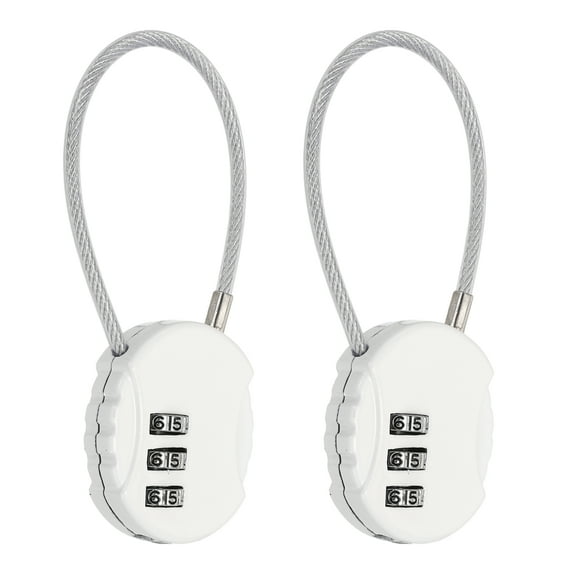 Uxcell 2-Pack Combination Padlock, Zinc Alloy 3 Digit Password Round Shaped Cable Luggage Combo Lock Outdoor Keyless Lock [White]