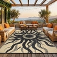 thumbnail image 5 of Garvee 9x12ft Outdoor Rug Waterproof Reversible Plastic Straw Rug, Modern Boho Sun Pattern Rug, Large RV Camping Mat Portable Outdoor Carpet for Patio, Balcony, Picnic, Beach, Deck, Black/Coffee, 5 of 10