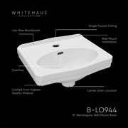 Whitehaus 15 Rectangular Wall Mount Basin with Integrated Oval Bowl, Low-Rise Backsplash, Single Faucet Drilling and Overflow
