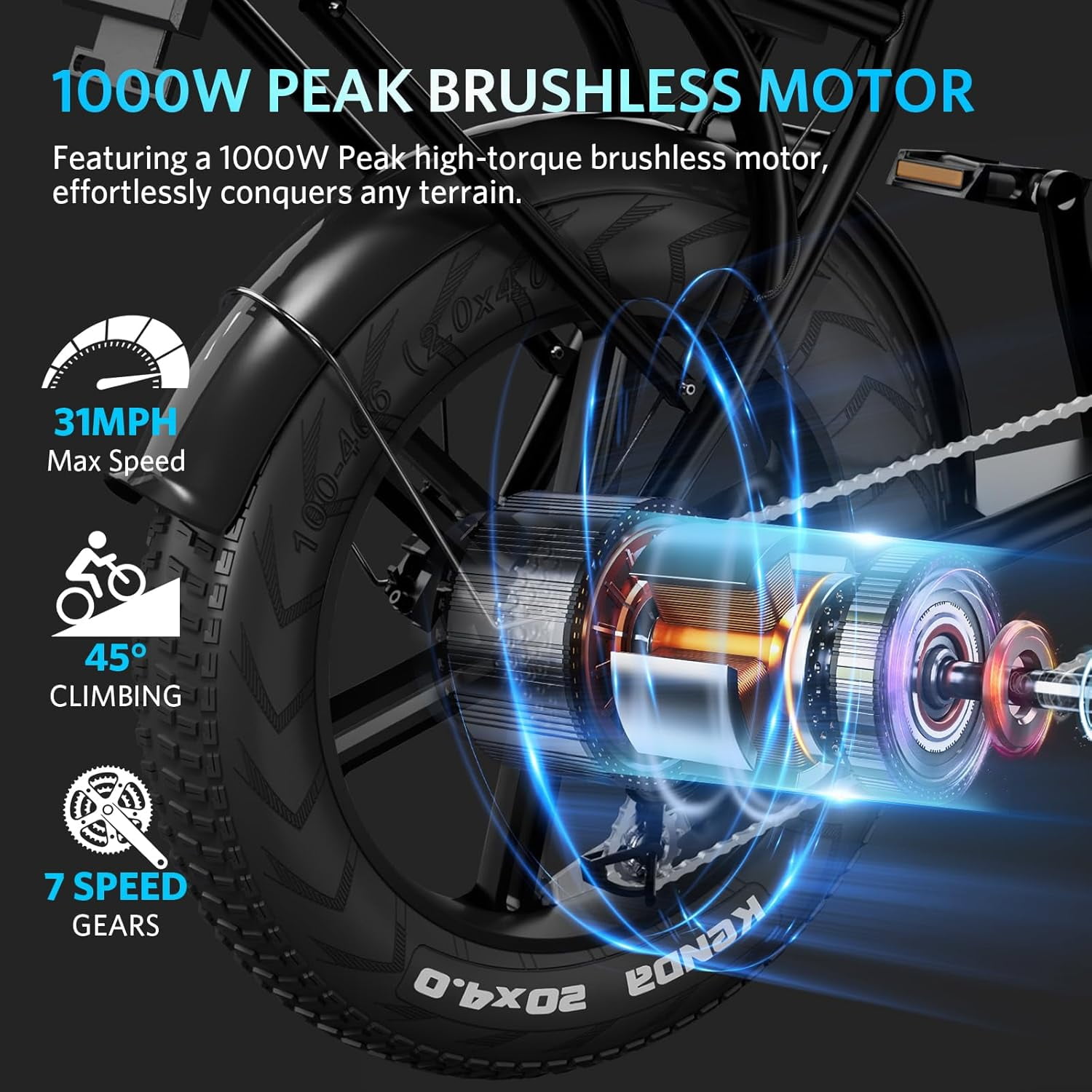 Hipatoo Electric Bike for Adults, Peak 1000W Electric Bicycles, Ebike Moped Style with 48V 15Ah Battery, Up to 31MPH, 20'' Fat Tire Ebike, Dual Disc Brakes Mountain Bike, E-bike UL2849