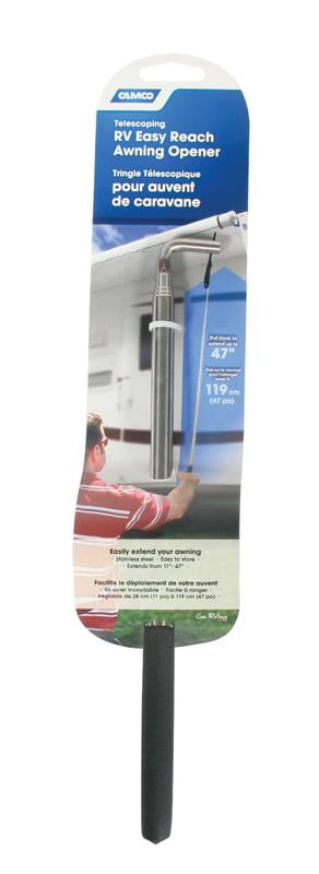 Camco RV Easy Reach Awning Opener, Extends 11" to 47", Silver with a Black Handle (42544)