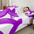thumbnail image 4 of Castle Fairy Watercolor Brush Ring Bed Sheets 4-Piece,Abstract Curved Stroke Full Size Sheets,Purple White,1 Flat Sheet, 1 Fitted Sheet and 2 Pillowcases, 4 of 7
