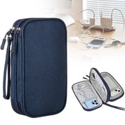 Electronics Organizer Travel Case Travel Cable Organizer Bag Double Layers Pouch Electronic Accessories Carry Case for for Cable, Cord, Charger, Phone, Earphone(A)
