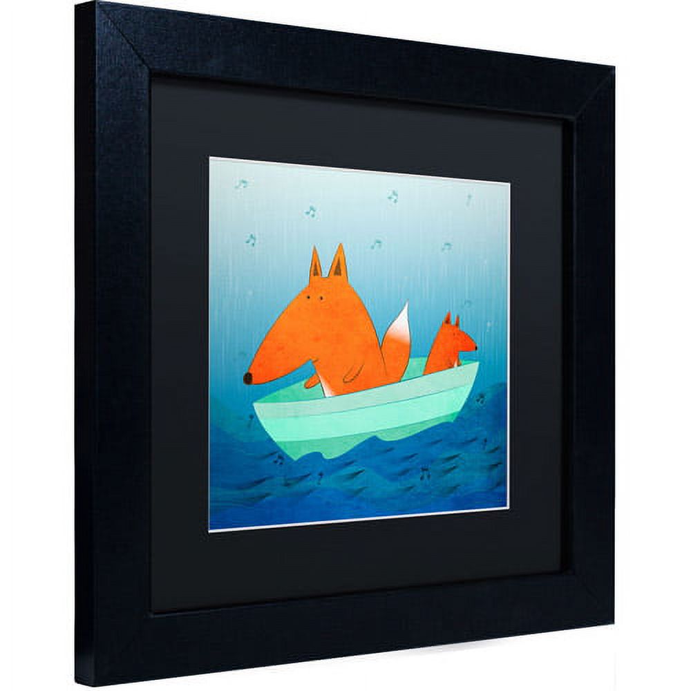 Carla Martell 'Fox in a Boat' Black Matted Framed Art