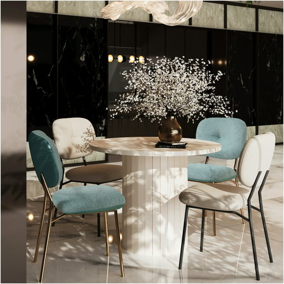 JERFIT 4-Person Dining Set, Modern Kitchen Table Set with 4 Upholstered Chairs, Small Space White Dining Room Table and Chairs for Breakfast Nook, Apartment