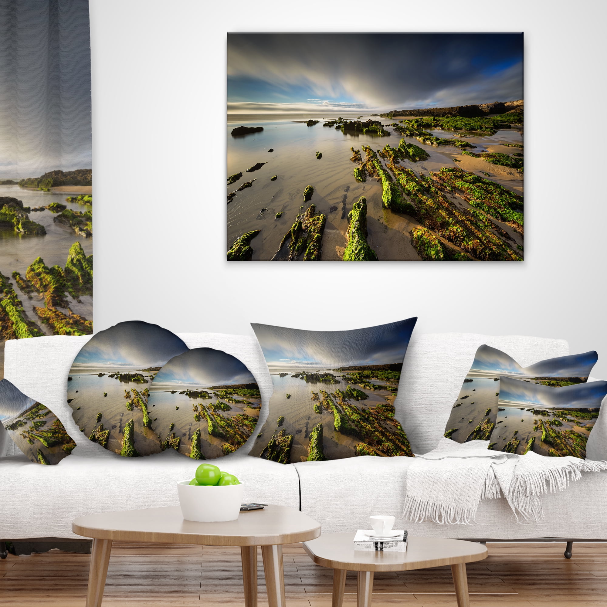 Designart Furnas Virgin Beach Galicia Spain - Seashore Throw Pillow - 16x16