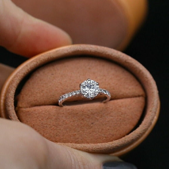 1Ct Lab Created Diamond Round Cut Women's Solitaire Engagement Ring 14K White Gold Plated