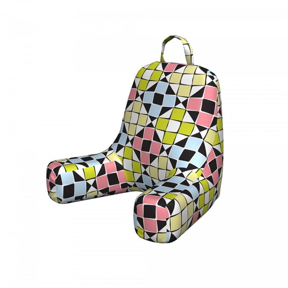 Geometric Reading Pillow, Abstract Uneven Squares Tiles Colorful Mosaic Style in Diagonal Checkered Pattern, Bedrest Cushion with Back Pocket and Washable Cover, 2 Sizes, by Ambesonne