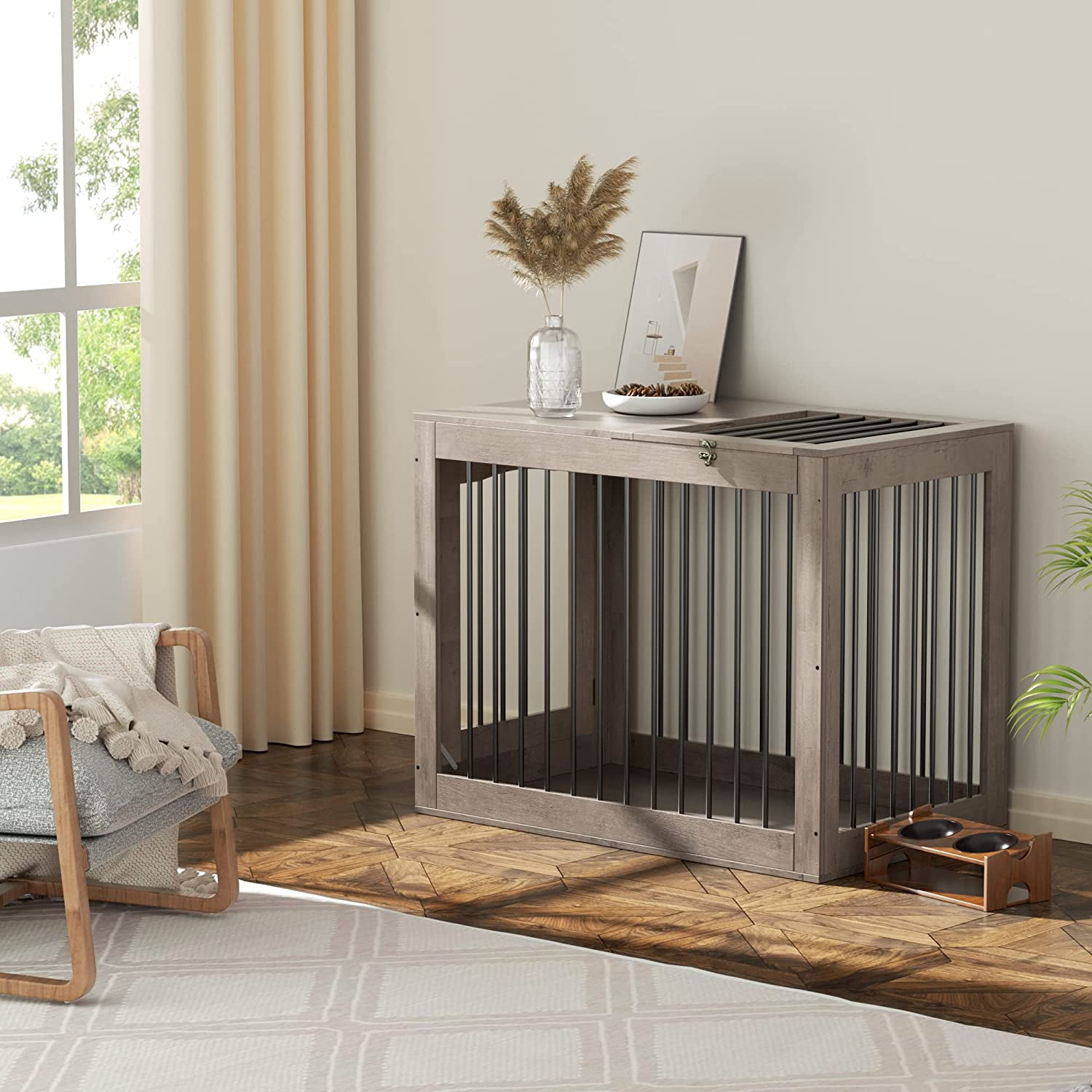 Buy Furpezoo Large Dog Crate, Furniture Dog Kennel, Wood Dog Cage with