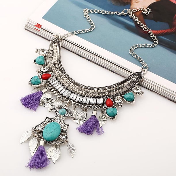 Collar Vendimia de la Declaración Hugo Hoja Turquesa Borla