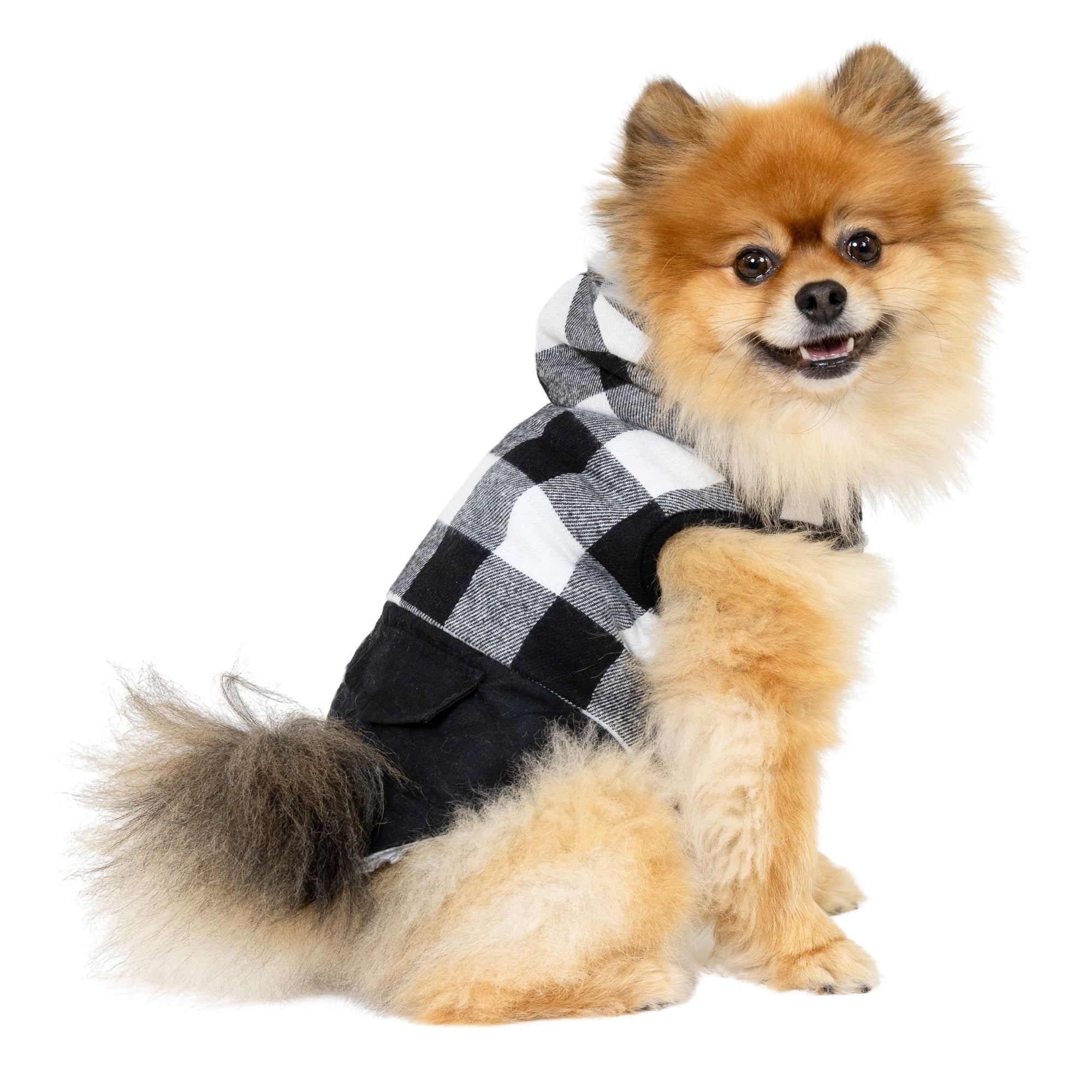 Vibrant Life Winter Coat for Cats & Dogs, White and Black Buffalo Plaid, Small