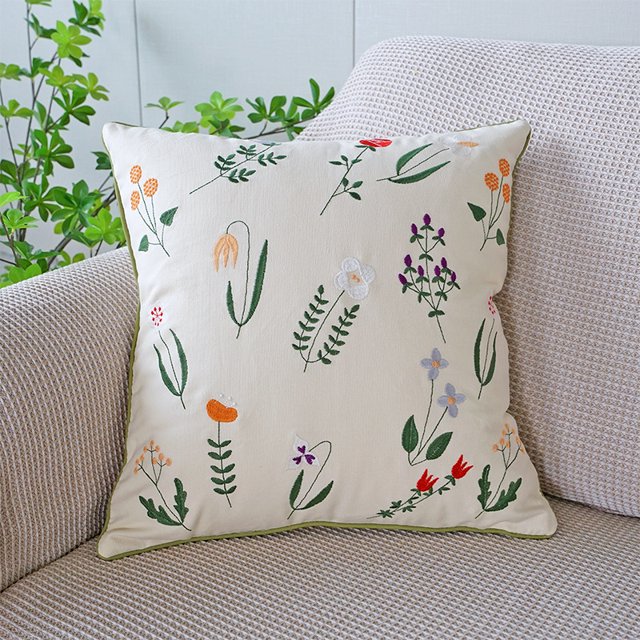 Funda de almohada con diseño de tulipán verde fresco y sencillo con flores bordadas para sofá, cama, almohada de cintura para oficina