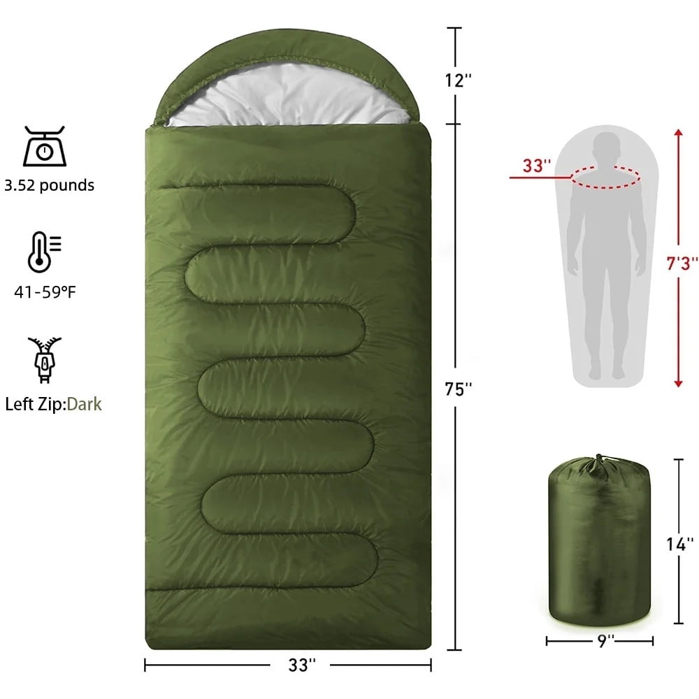 COWIN Sleeping Bags for Adults Backpacking Lightweight Waterproof 41℉-59℉ for Camping Hiking Outdoor Travel with Compression Bags 3.52lb , Military Green