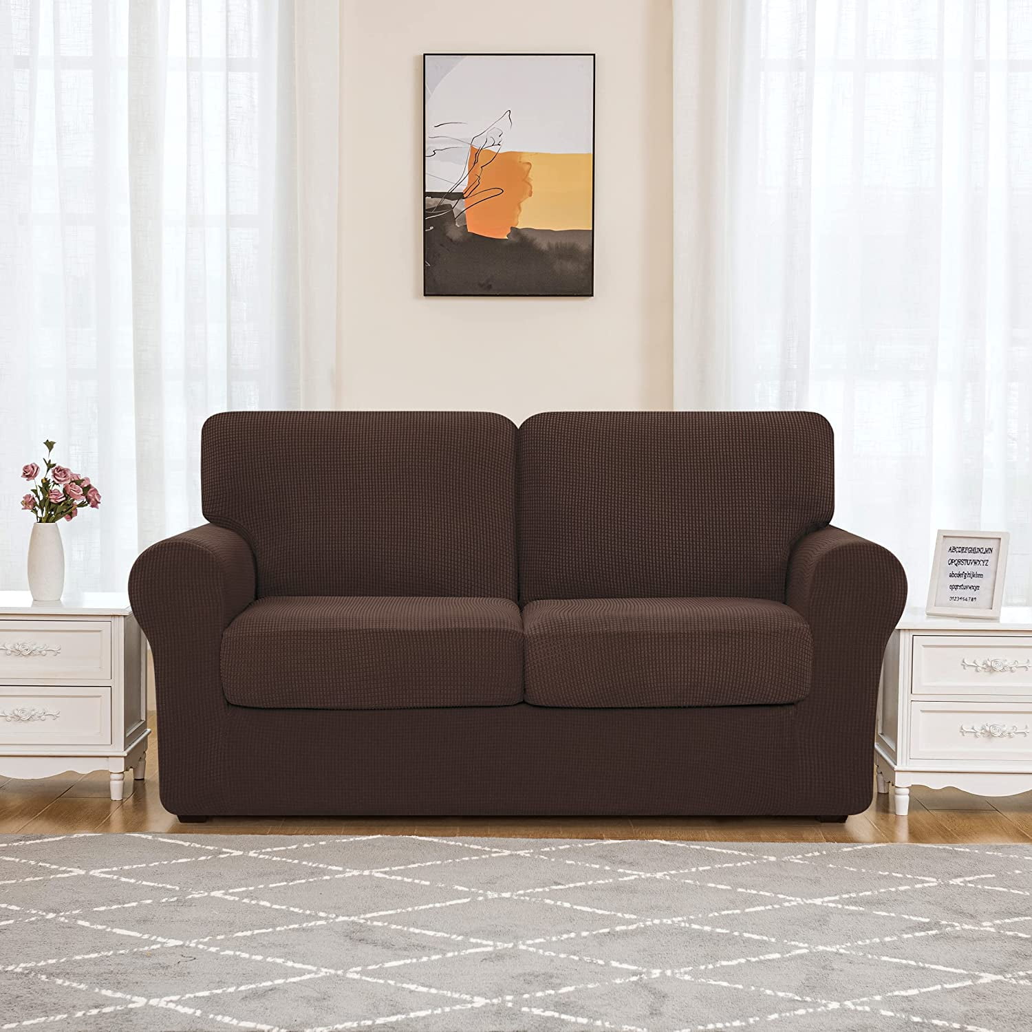 Subrtex Sofa Slipcover Sets 5 Pieces Stretch Couch Cover Backrest Cushion Covers (Loveseat, Chocolate)
