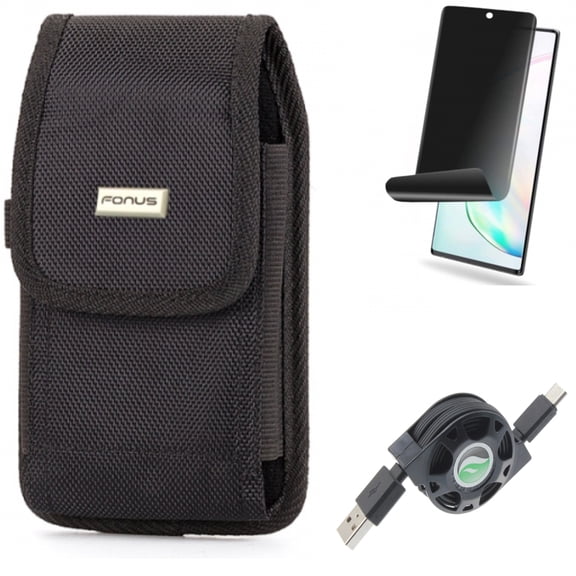 Case Belt Clip & USB Cable & Privacy Screen Protector for Samsung Galaxy Note 20 (6.7") - Combo with Swivel Holster & Retractable Type-C & TPU Film Anti-Peep