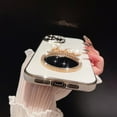 thumbnail image 5 of Compatible with iPhone Case,Glitter Diamond Mirror Makeup Bling Flower Floral Electroplated Bumper Camera Lens Protection Soft Shockproof Cover Phone Case (White,iPhone 15), 5 of 6