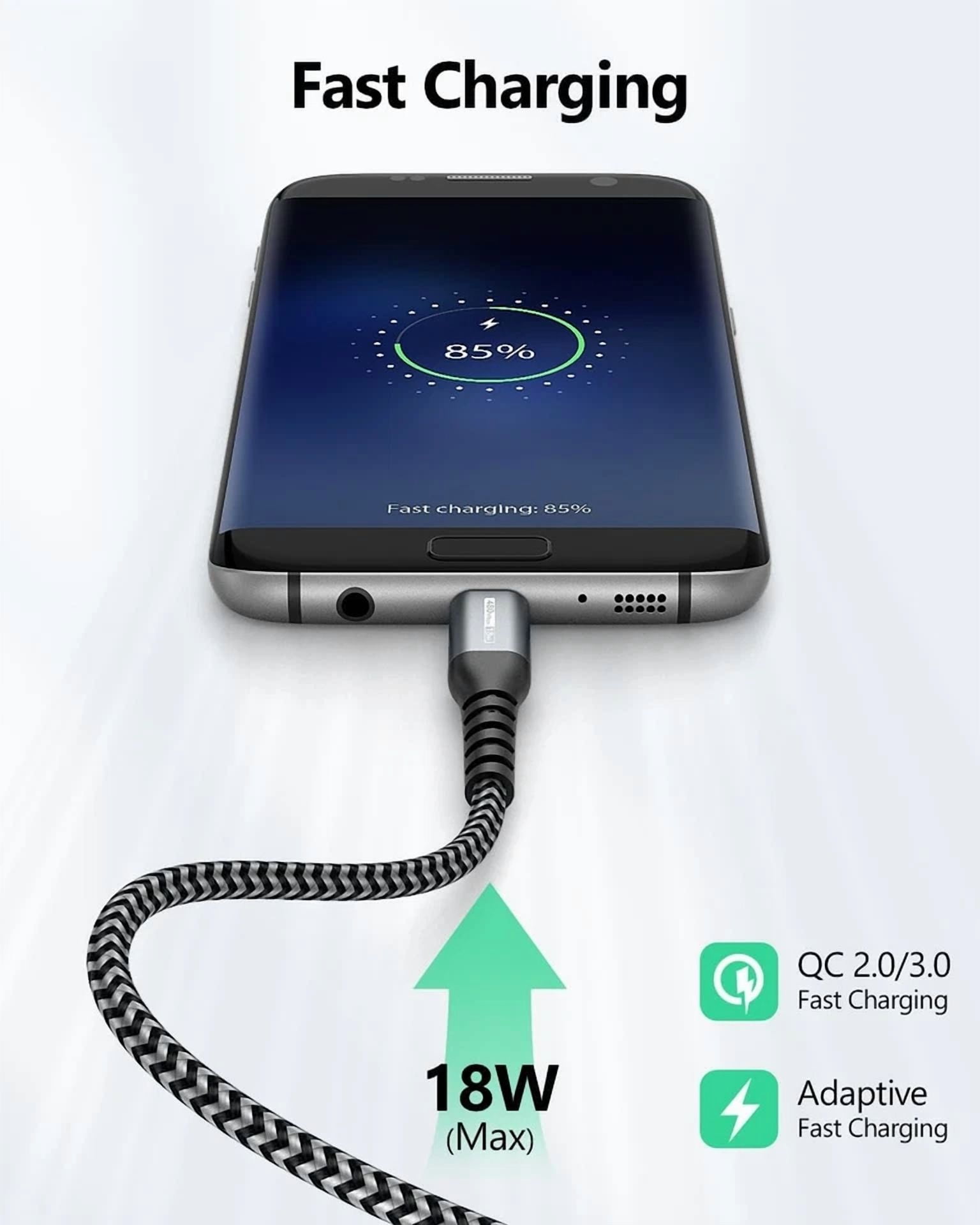 CRESTIN- Sunguy Micro Usb Cable 10Ft, 18W To Fast Grey