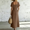 thumbnail image 5 of Karymi Maxi Dress, Square Neck Short Sleeve Casual Long Dress with Pockets and Long Side Slit, Solid Summer A-Line Flowy Dress Spring Dresses, 5 of 6