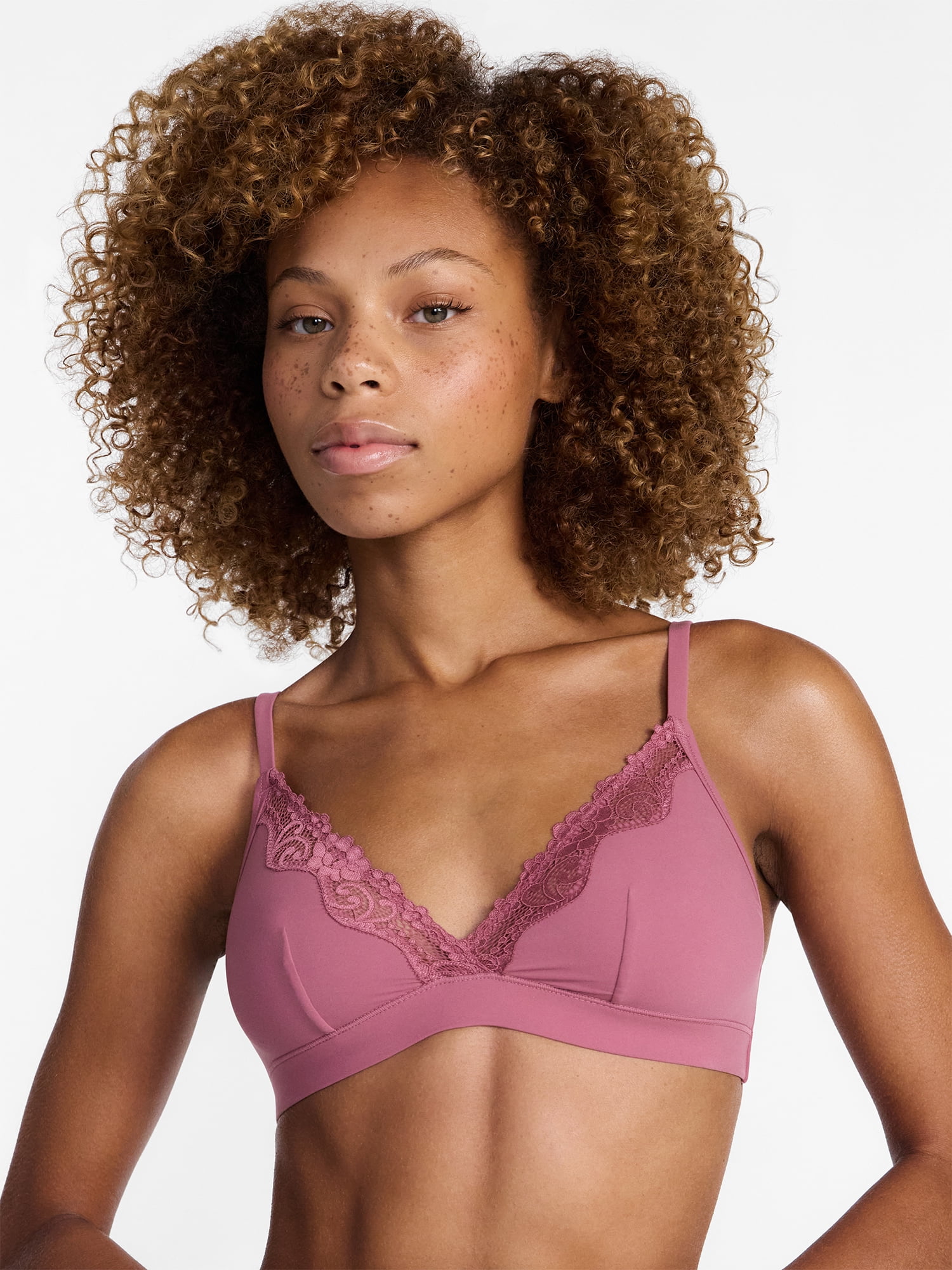 No Boundaries Women's Fit Stretch Lace Trim Triangle Bralette, Sizes XS-XXXL