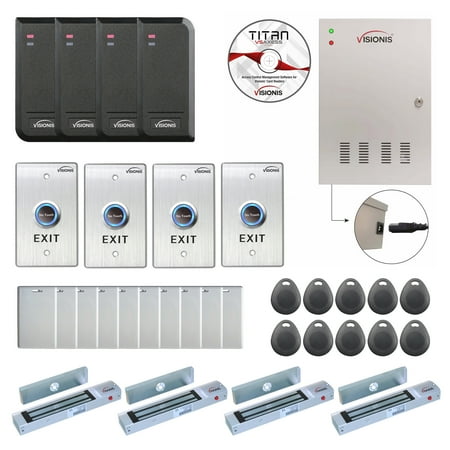

FPC-6203 Four Doors Access Control Outswing Door 300lbs Electromagnetic Lock Controller Box Indoor/Outdoor Card Reader + Software Included + 20 000 Users Kit