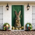 thumbnail image 2 of AZXY Easter Bunny Door Cover 71x35 Inch, Bunny with Gold Bow and Golden Eggs Door Banner Backdrop, Spring Front Door Decorations for Outdoor Porch Farmhouse Easter Party Wall Home Decor, 2 of 7