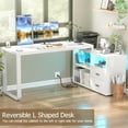 Homieasy L Shaped Desk with File & Power Outlet, Reversible 55 Inch Large Corner