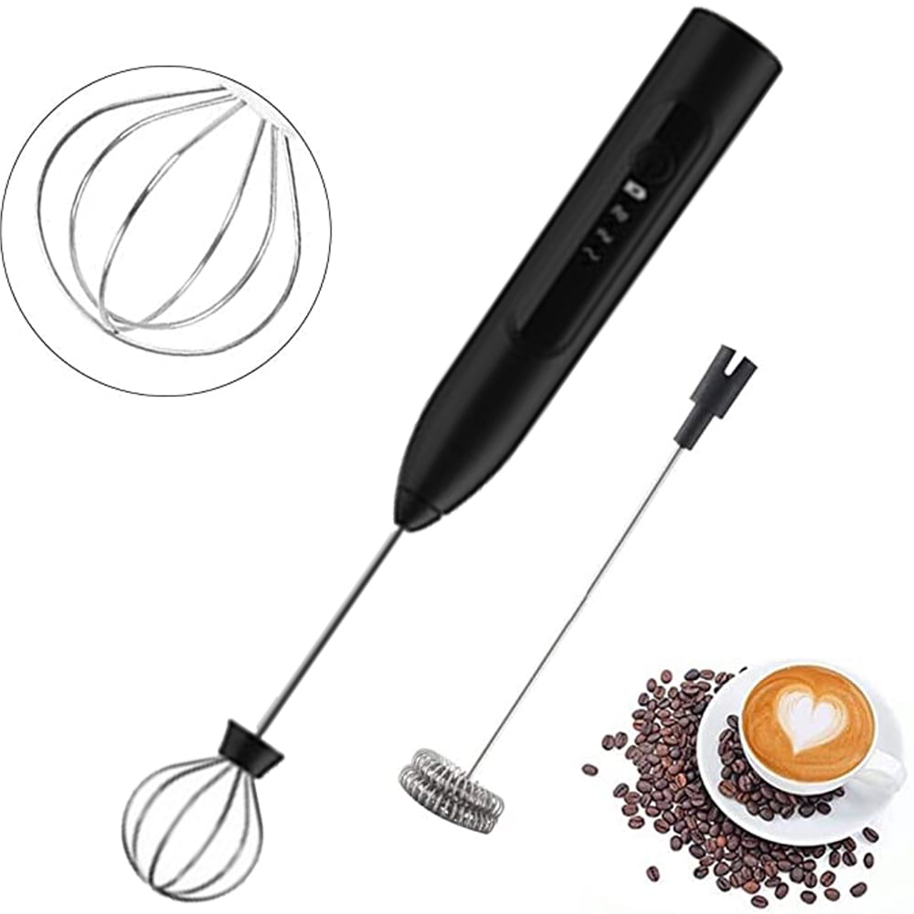 Bluelk Milk Frother Handheld, with 2 Stainless Whisks, USB Rechargeable  Hand Mixer, Black