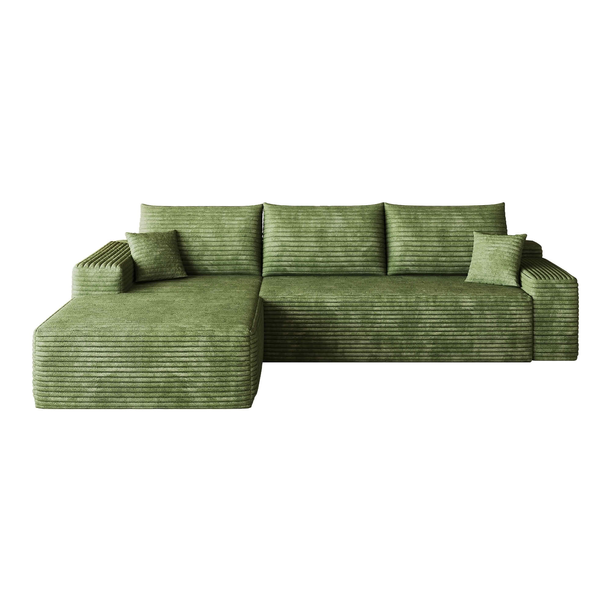 MAYEERTY 107-Inch Green Plush Corduroy 3-Seat L-Shaped Cloud Modular Sectional Sofa, Deep Seat Couch with Chaise No Assembly Required