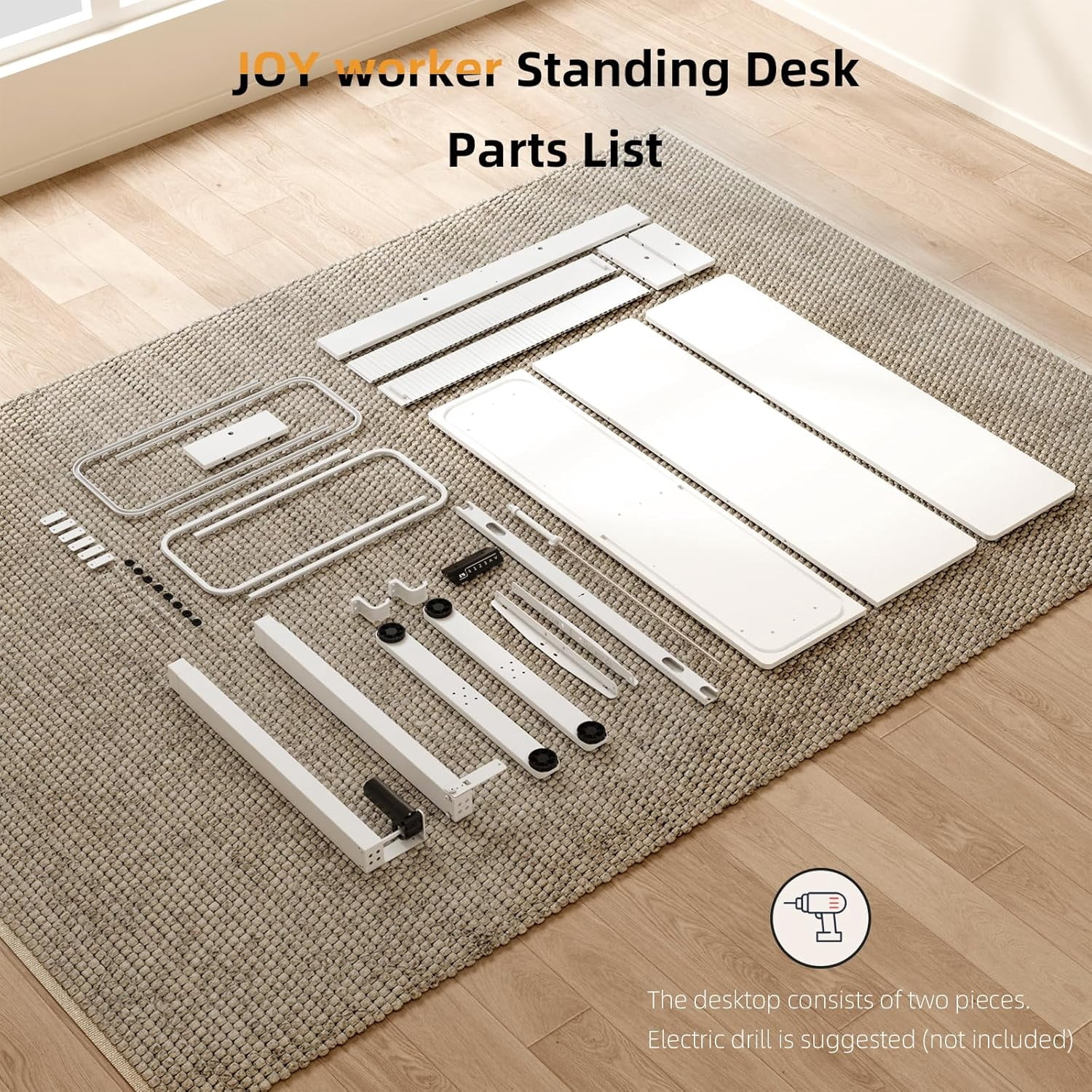 Height Adjustable Electric Standing Desk with Storage Shelves, 48 Inch Table with Built-in Monitor Stand, Sit Stand Desk with 2 Hooks for Home Office, Grey Desktop & Black Frame