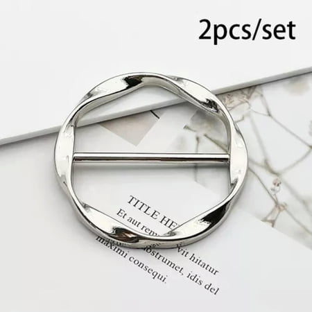 K-KED 2PCS Women Girls Tie T-Shirt Buckle Ring Metal Clothes Clip Scarf Brooch Gift-Silver-2Pcs