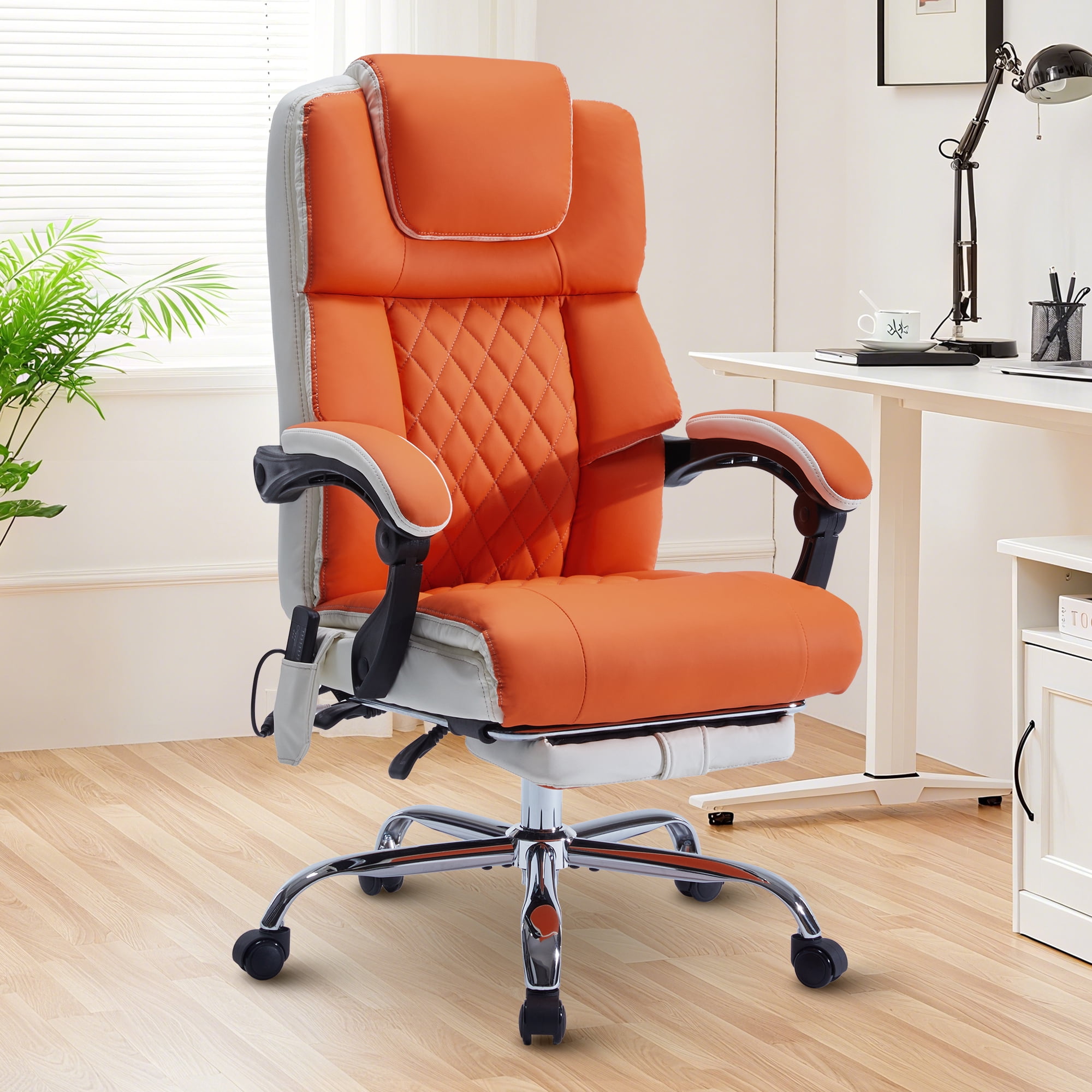 Office Chair with 6-point Vibration Massage and  Shoulder Heated,Big and Tall Office Chair, Reclining Office Chair,Orange