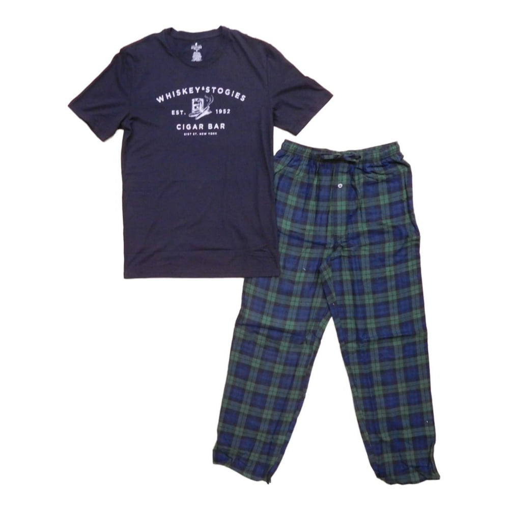 Stafford Mens 2pc Black Graphic Whiskey TShirt & Plaid Flannel Pants