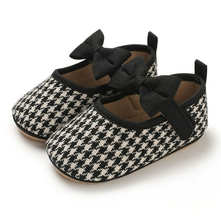 

Baby Girl Sneakers Autumn Winter Flat Bottom Non Lightweight Comfortable Bow Houndstooth Hook Loop Shoes Daily-Wear