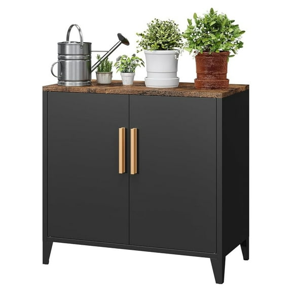 Outdoor Storage Cabinet, 30"H Metal Buffet Sideboard, Adjustable Shelf, Kitchen/Garden Organizer, Black