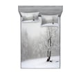 thumbnail image 2 of Tree Bedding Set with Sheet & Covers, Winter Landscape Picture with a Tree in Snowy Field and Foggy Forest at the Back, Printed Bedroom Decor 2 Shams, 4 Sizes, White Black, by Ambesonne, 2 of 3