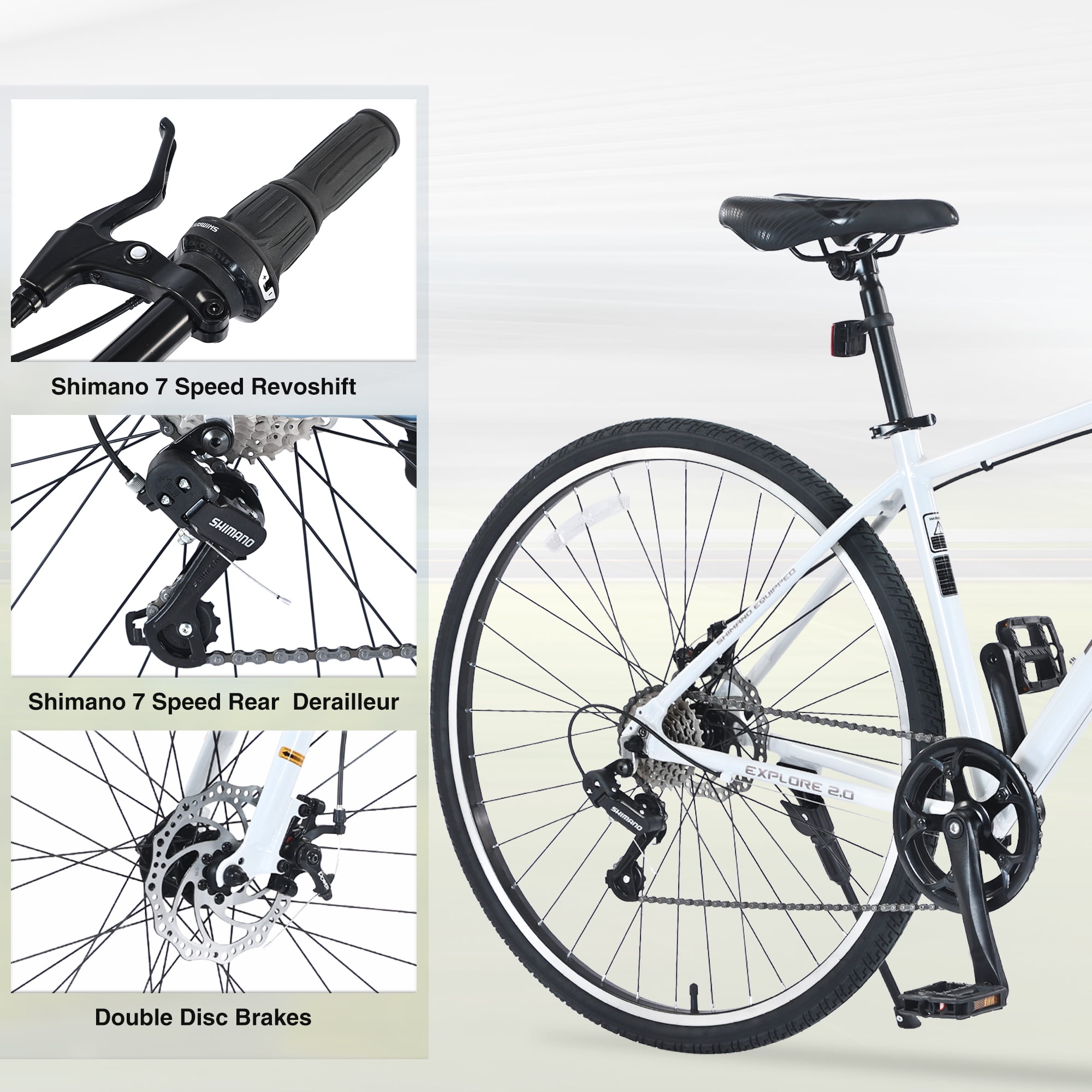 700C Road Bike, Shimano 7 Speed Hybrid Bike with Aluminum Alloy