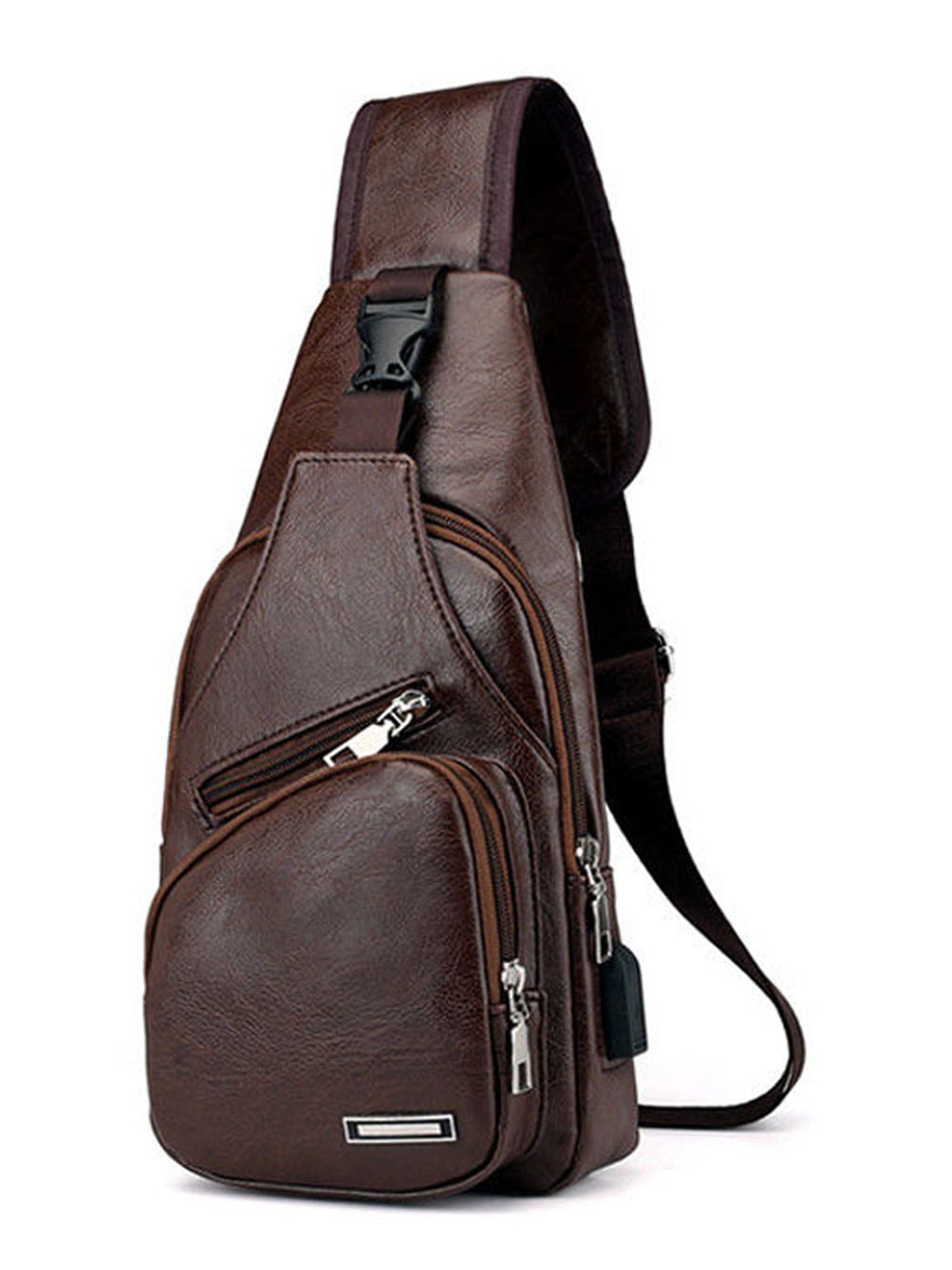 Men's Genuine Leather Side Waist Bag Shoulder Bag CrossBody Sports Pouch Brown