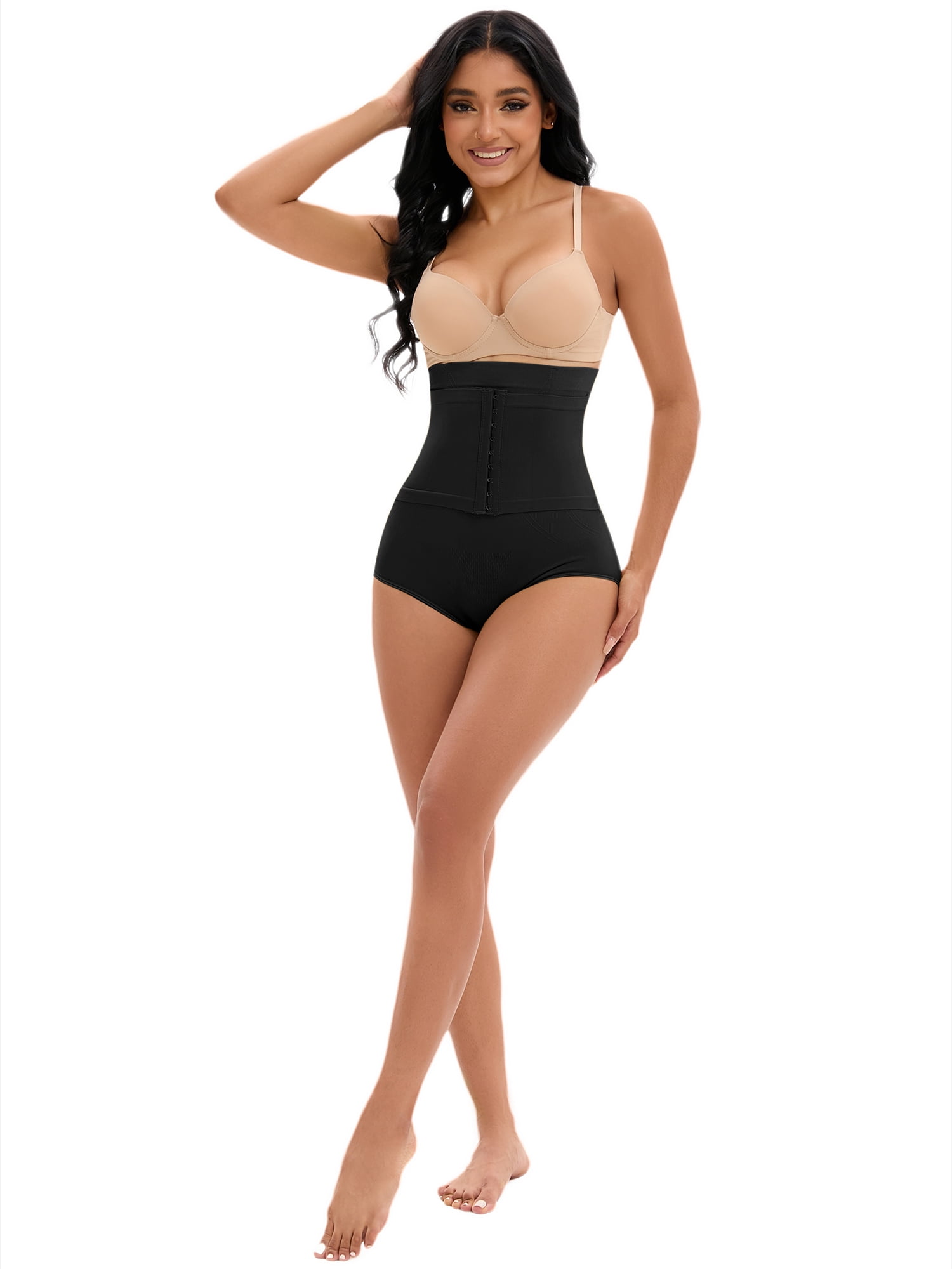 Unique Bargains Women's Front Hook Closure Briefs High Waist Shaperwear Panties S Black