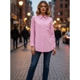 thumbnail image 6 of Women's Long Sleeve Button Down Shirt, Classic Collared Pocket Blouse, Loose Versatile Commute Top, Casual Office Women, 6 of 9