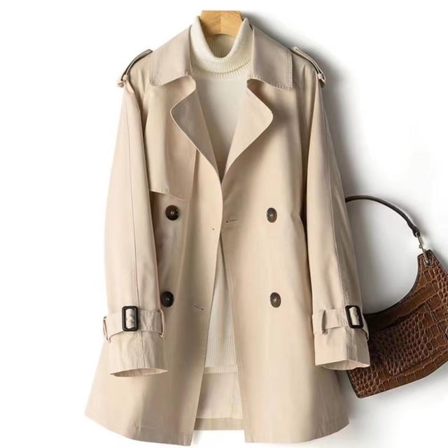 Ailaofu Women's Solid Color Lapel Double-Breasted Belted Long-Sleeved Street Style Trench Coat
