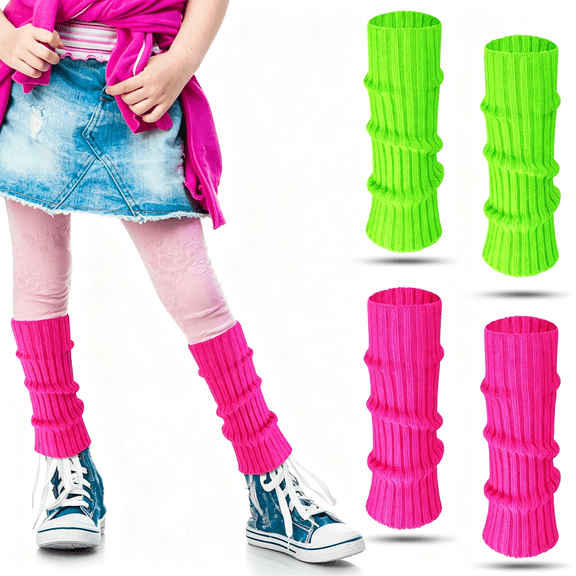 TELOLY 2 Pairs 80S Neon Leg Warmers for Girls Toddler Knit Ribbed Leg Socks for 1980S Party Cosplay Costume Accessory Leg Warmers for Girls