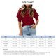 thumbnail image 5 of Camisa de manga corta con burbujas para mujer, cuello redondo, color puro, cierre de botones, puños, camisa holgada y plisada con mangas abullonadas, Top para verano, rojo vino XXL, 5 of 5