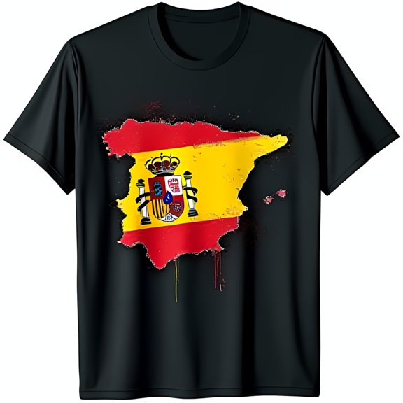 Spanish T-Shirt Grunge Spain Map Design on Black Tee