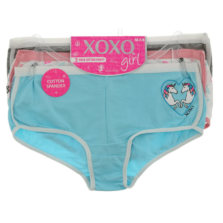 XOXO Girl's Cotton Panties 6 Pack - Pink & Blue Unicorns - Small 6/6X