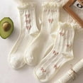 thumbnail image 2 of YooGuoGuo 5 Pair Cute Ankle Socks for Women Coquette Bow Print Ruffle Frilly Cotton Socks Lace Trim Breathable Summer Socks, 2 of 6