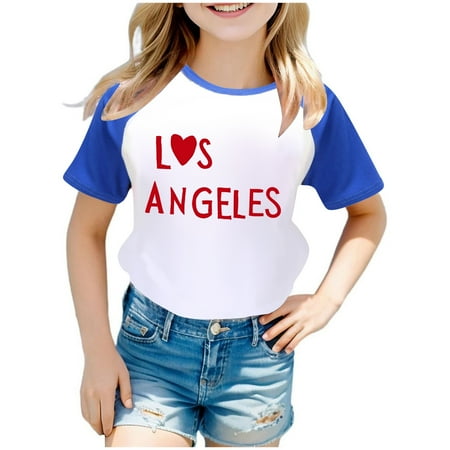 

MQLKF Boys And Girls US City Print Raglan Short Sleeve T Shirt 3423 Beautiful Comfortable Girls Tee
