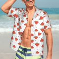 thumbnail image 4 of Uemuo Hand Drawn Watermelon Printed Regular Fit Short Sleeve Casual Hawaiian Shirt for Men,Aloha shirt,Tropical shirt,Floral print shirt,Vacation Beach shirt-XX-Large, 4 of 9