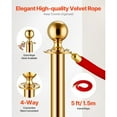 thumbnail image 4 of KFFKFF Crowd Control Barriers, Set of 4, Stainless Steel Posts with Hollow Base, 3 Red Velvet Ropes, Gold-Colored Stanchions, Red Carpet Runner Poles, Ideal for Party Supplies, 4 of 9