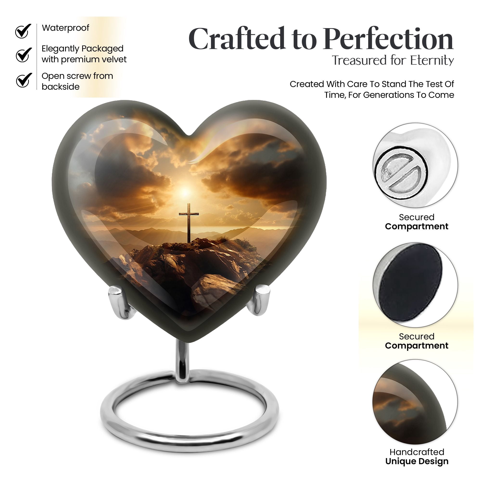Heart Christ Sunset Sky Urns For Ashes - Urns For Human Ashes Male & Female - Burial Urns For Metal Remains - Ash Urns For Humans - Funeral Heart Shaped Cremation Urns For Ashes(Size - 3Inch, 1Pcs)
